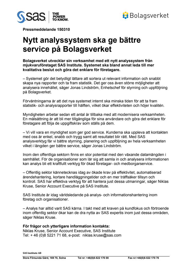 Nytt analyssystem ska ge bättre service på Bolagsverket