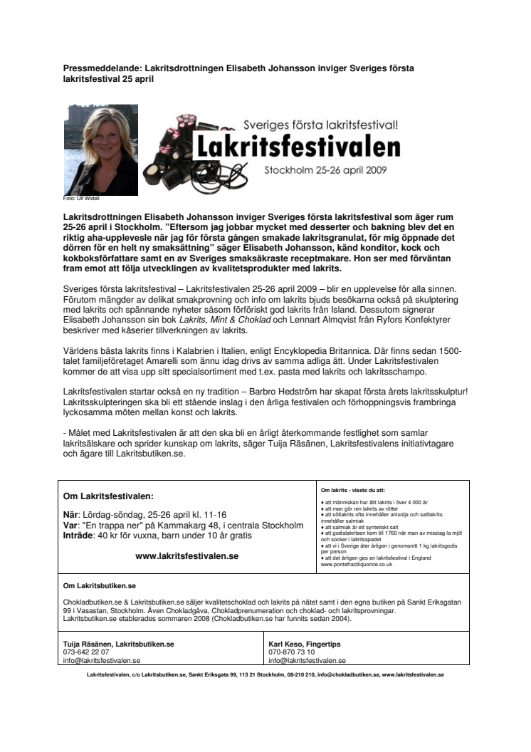 Lakritsdrottningen Elisabeth Johansson inviger Sveriges första lakritsfestival 25 april