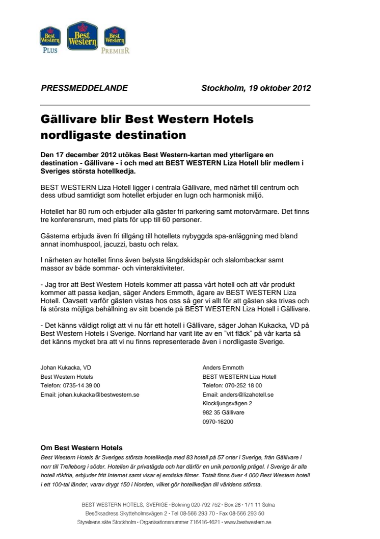 Gällivare blir Best Western Hotels nordligaste destination