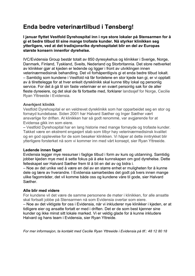 Enda bedre veterinærtilbud i Tønsberg!