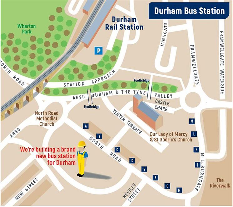 Map of bus stops on North Road and Millburngate