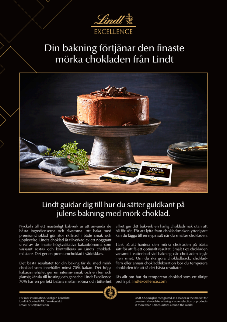 Din bakning förtjänar den finaste mörka chokladen från Lindt