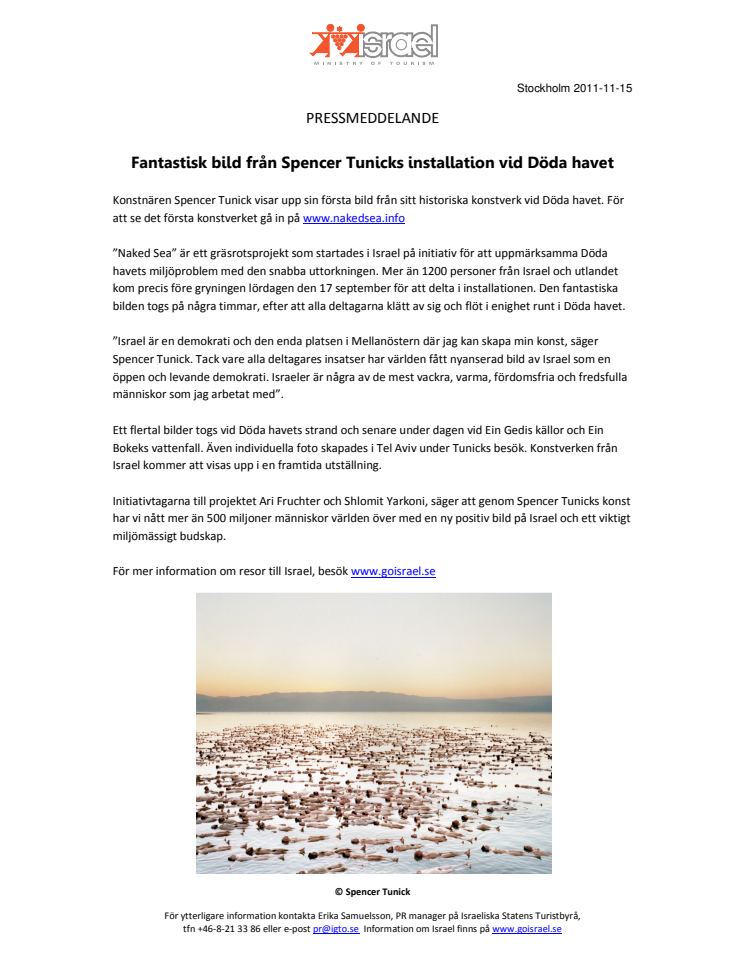 Fantastisk bild från Spencer Tunicks installation vid Döda havet