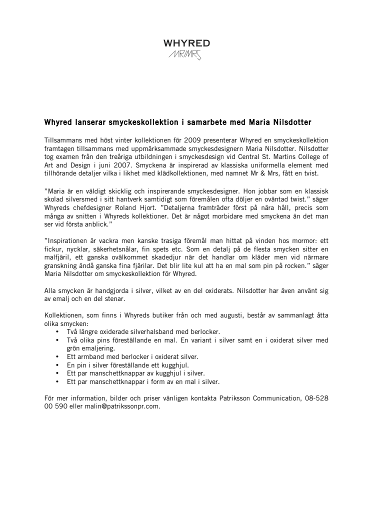 Whyred lanserar smyckeskollektion i samarbete med Maria Nilsdotter