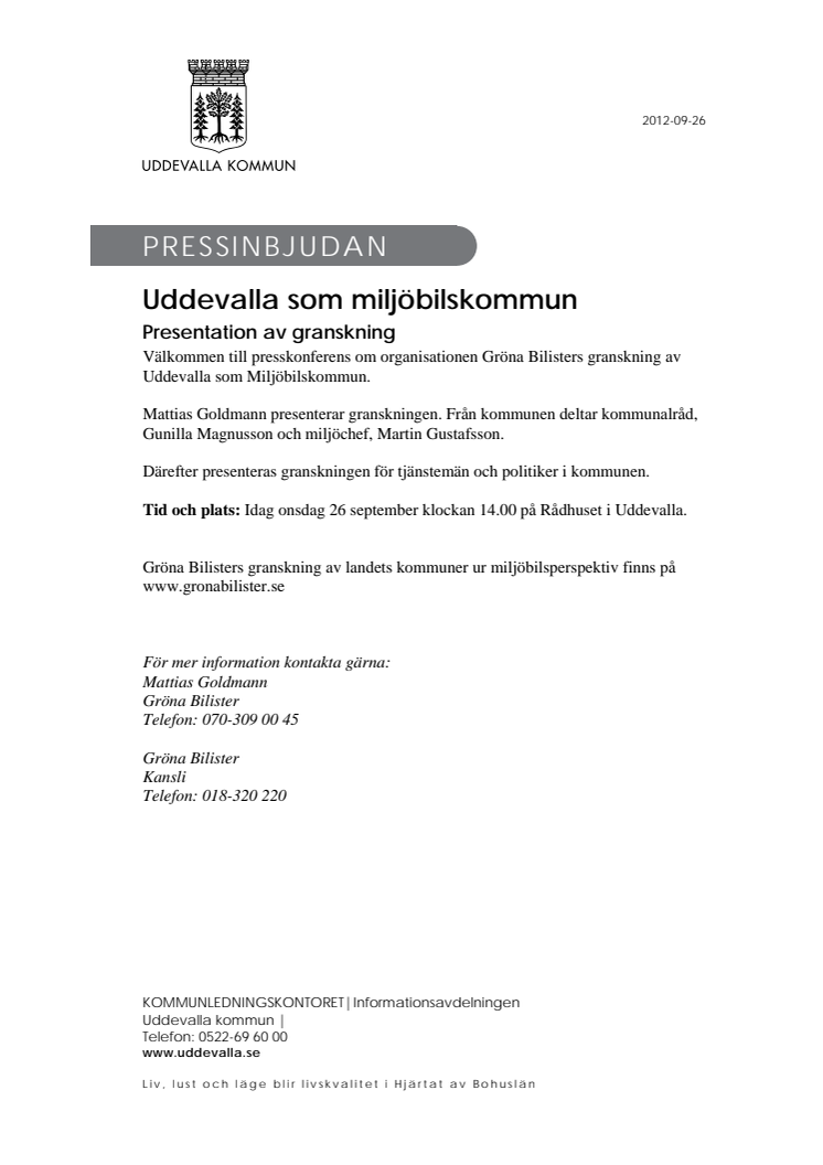 Uddevalla som miljöbilskommun - Presentation av granskning