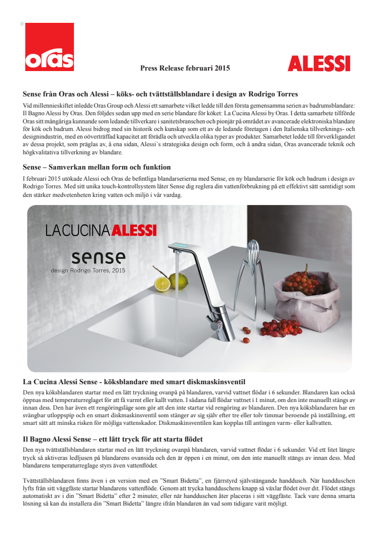 Alessi Sense by Oras - Köks och tvättställsblandare i design av Rodrigo Torres