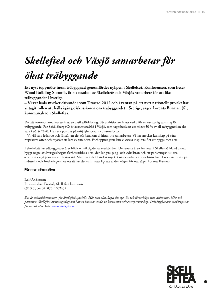Skellefteå och Växjö samarbetar för ökat träbyggande