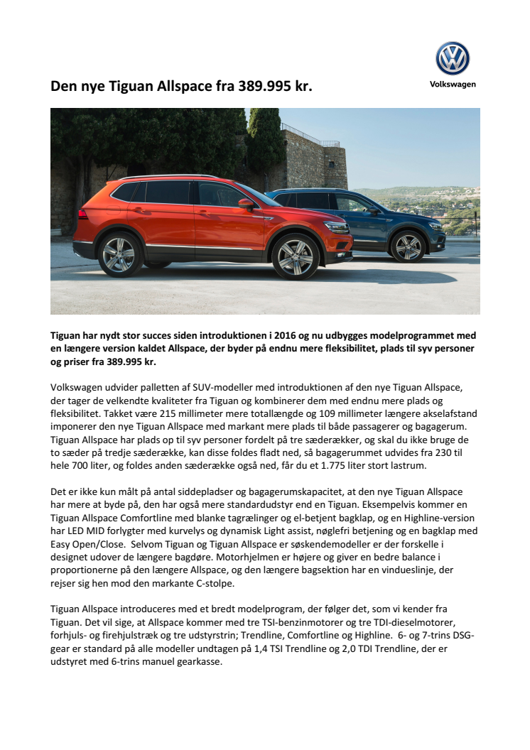 Den nye Tiguan Allspace fra 389.995 kr.