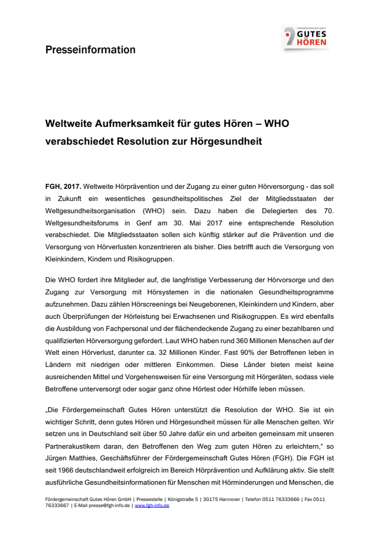 ​Weltweite Aufmerksamkeit für gutes Hören – WHO verabschiedet Resolution zur Hörgesundheit