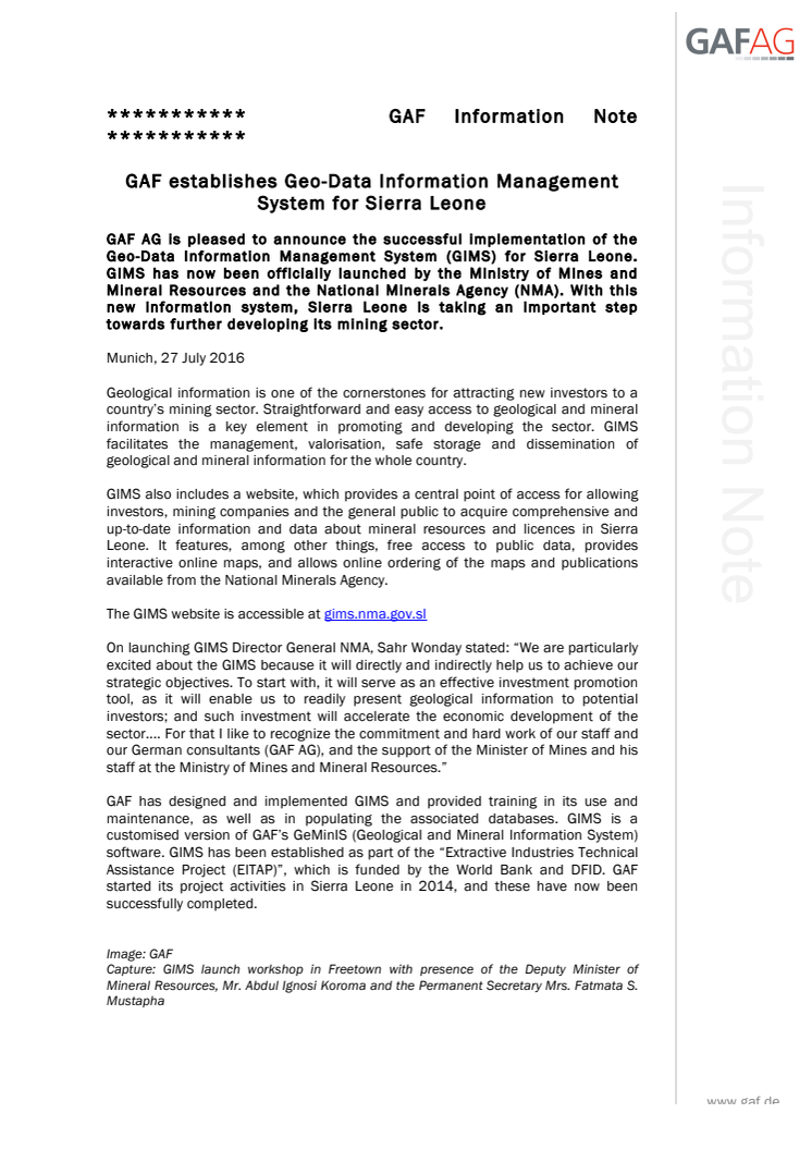 ​GAF establishes Geo-Data Information Management System for Sierra Leone