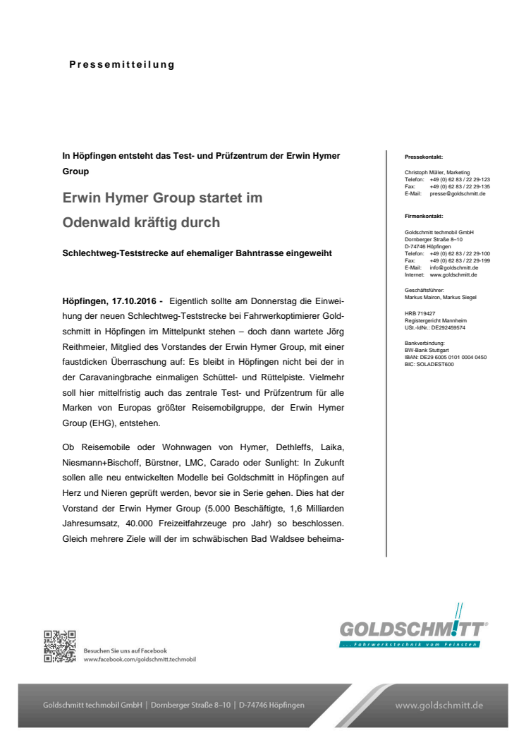 Erwin Hymer Group startet im  Odenwald kräftig durch