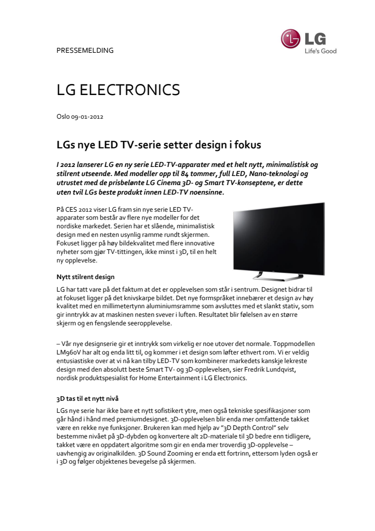 LGs nye LED TV-serie setter design i fokus