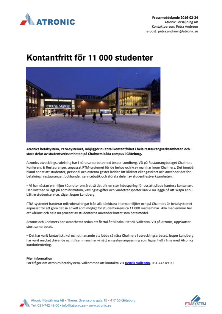 Kontantfritt för 11 000 studenter