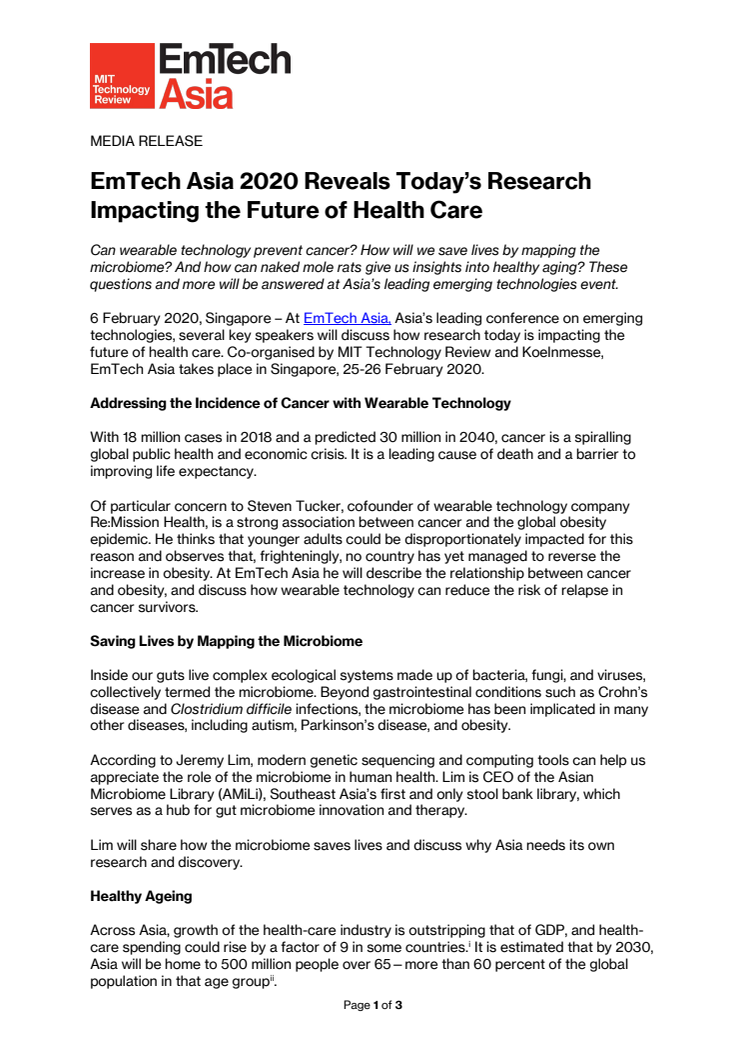 EmTech Asia 2020 Reveals Today’s Research Impacting the Future of Health Care