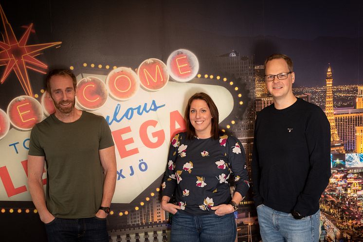 LeoVegaskollegorna på Växjökontoret, Klas Axell, Franziska Kullberg och Henrik Grankvist välkomnar till Meetup med Google.