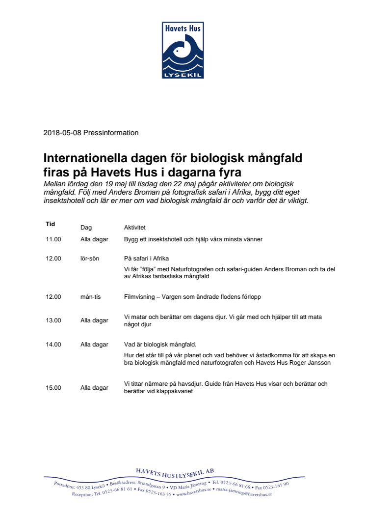 Internationella dagen för biologisk mångfald firas på Havets Hus i dagarna fyra