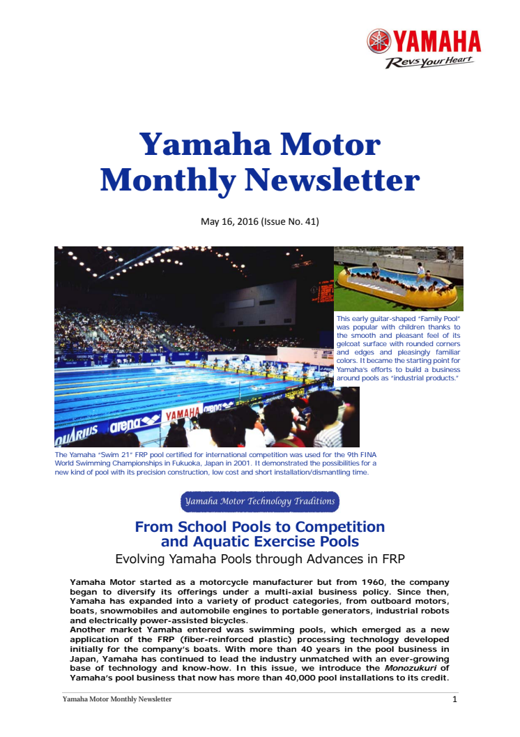 Yamaha Motor Monthly Newsletter  No.41(May.2016)From School Pools to Competition