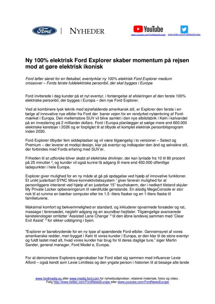 Ny 100% elektrisk Ford Explorer skaber momentum på rejsen mod at gøre elektrisk ikonisk