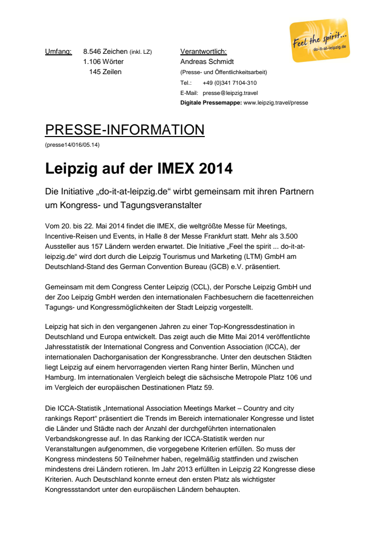 IMEX 2014: Leipzig präsentiert sich auf der weltgrößten Messe für Meetings, Incentive-Reisen und Events