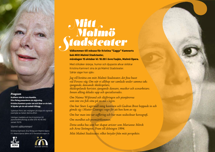 Boka in redan nu - release för Kristina Kamnerts nya bok "Mitt Malmö Stadsteater"