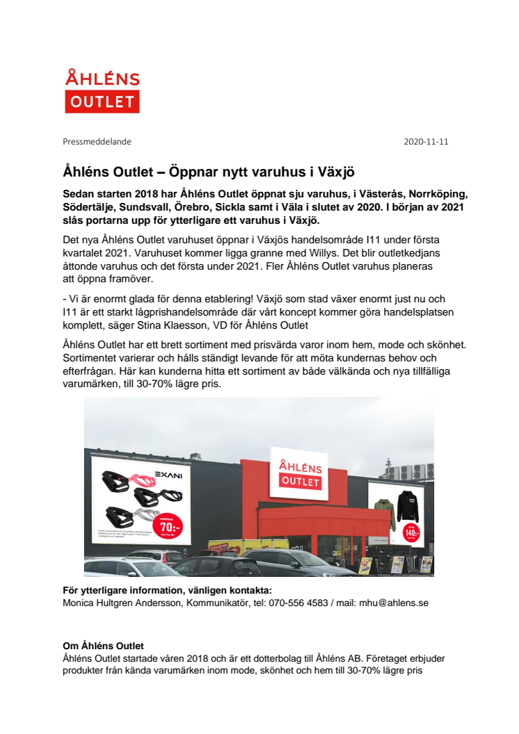 Åhléns Outlet – Öppnar nytt varuhus i Växjö
