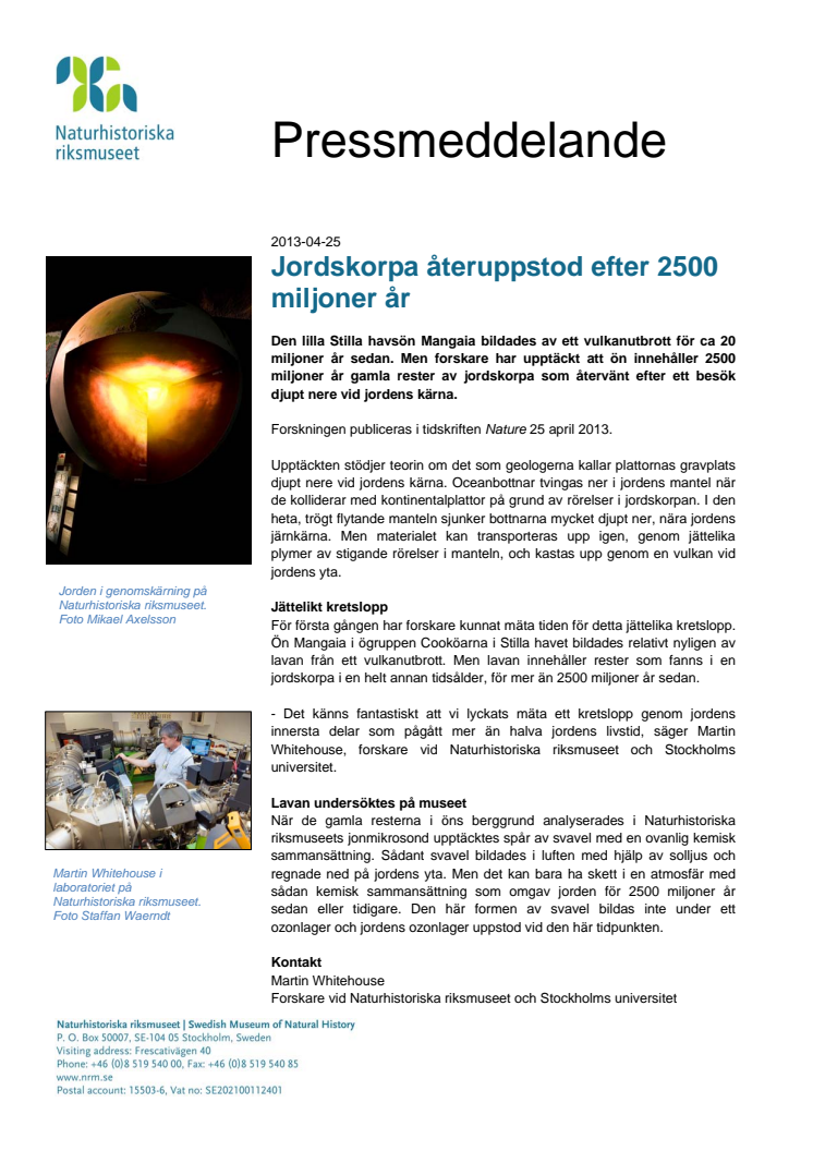 Jordskorpa återuppstod efter 2500 miljoner år