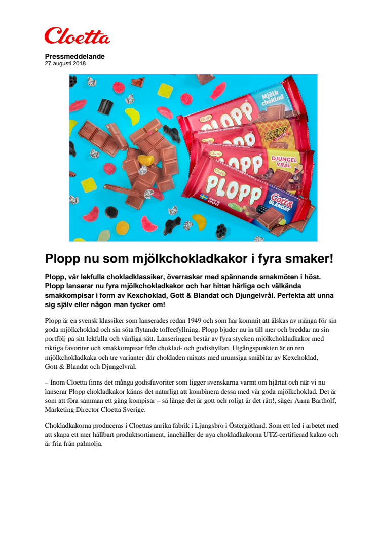 Plopp nu som mjölkchokladkakor i fyra smaker!