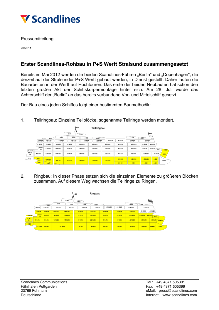 Erster Scandlines-Rohbau in P+S Werft Stralsund zusammengesetzt
