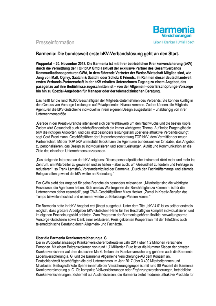 Barmenia: Die bundesweit erste bKV-Verbandslösung geht an den Start. 