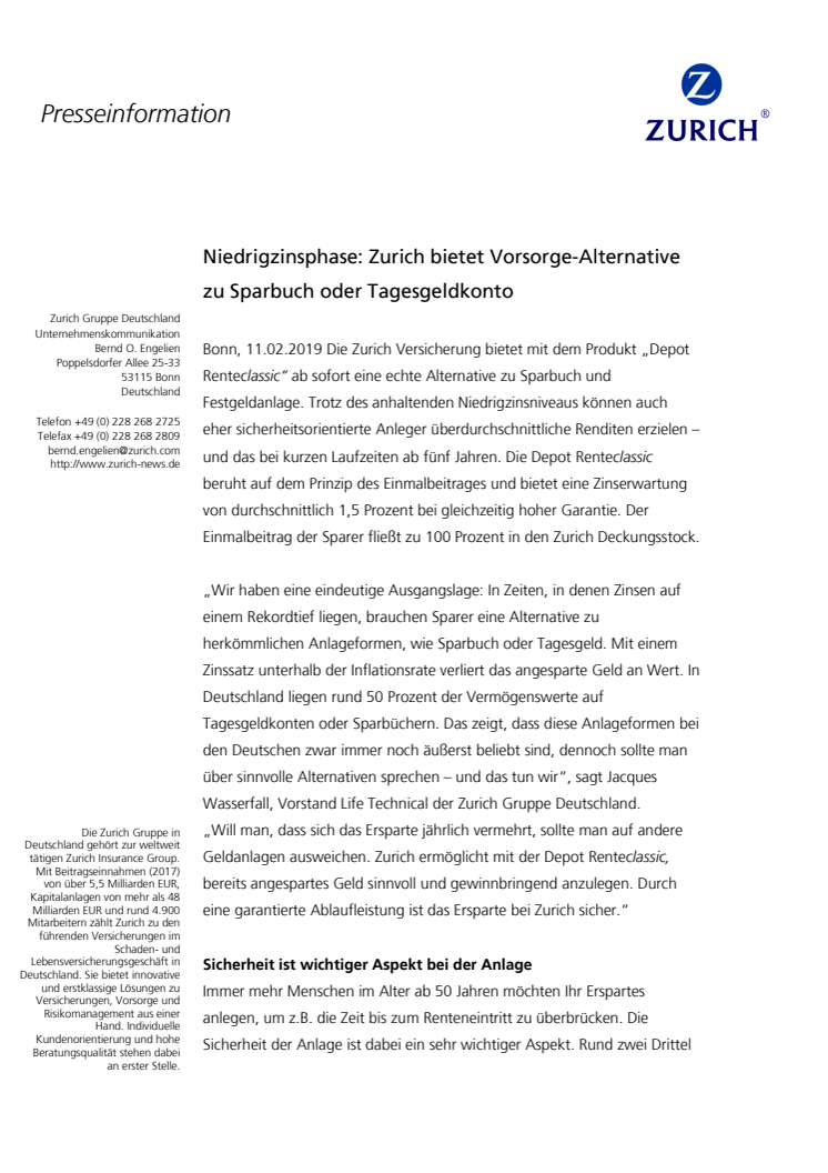 Niedrigzinsphase: Zurich bietet Vorsorge-Alternative zu Sparbuch oder Tagesgeldkonto