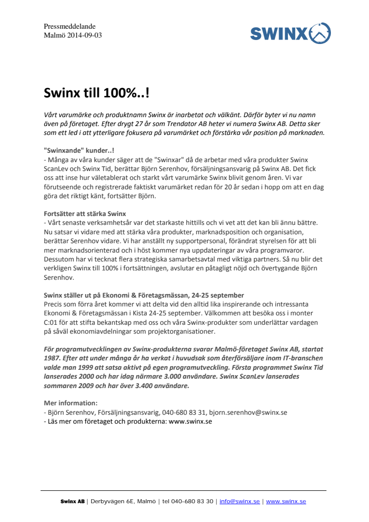 SWINX till 100%..!
