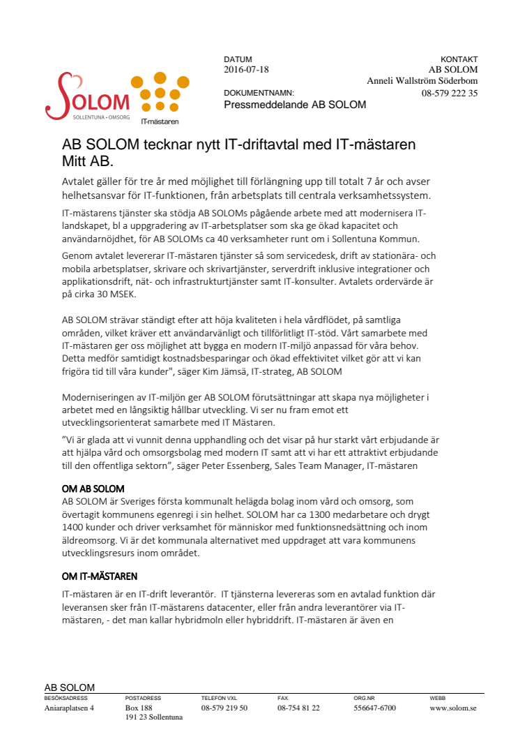 Sollentuna kommuns vård och omsorg outsourcar IT