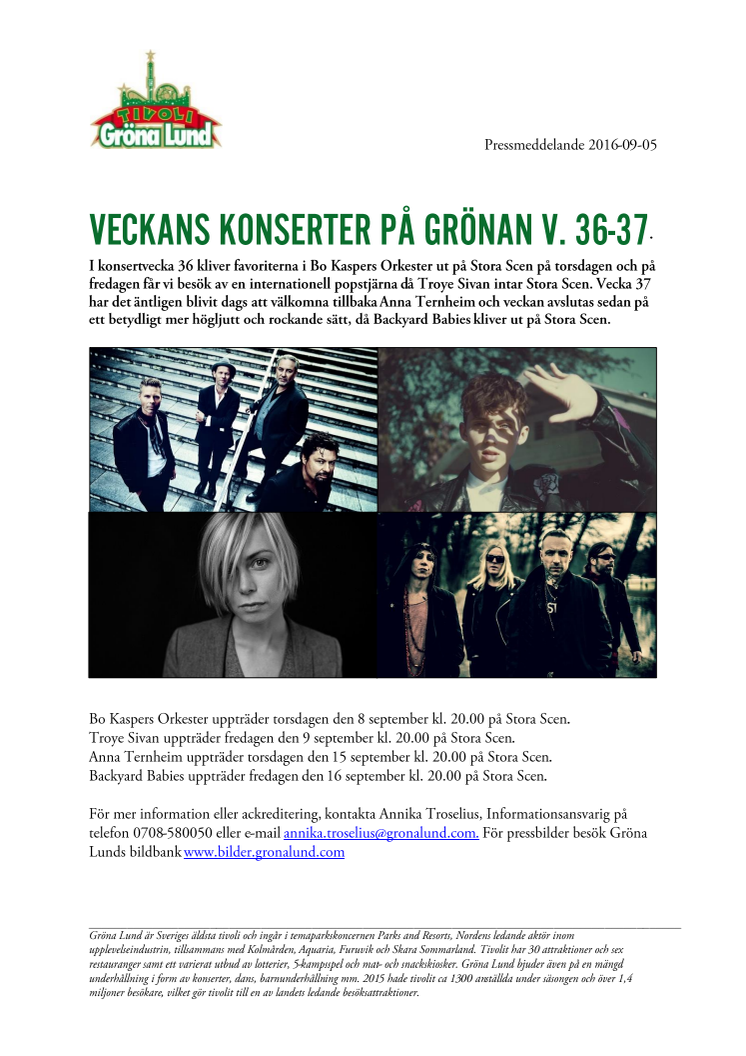 Veckans konserter på Grönan V. 36-37