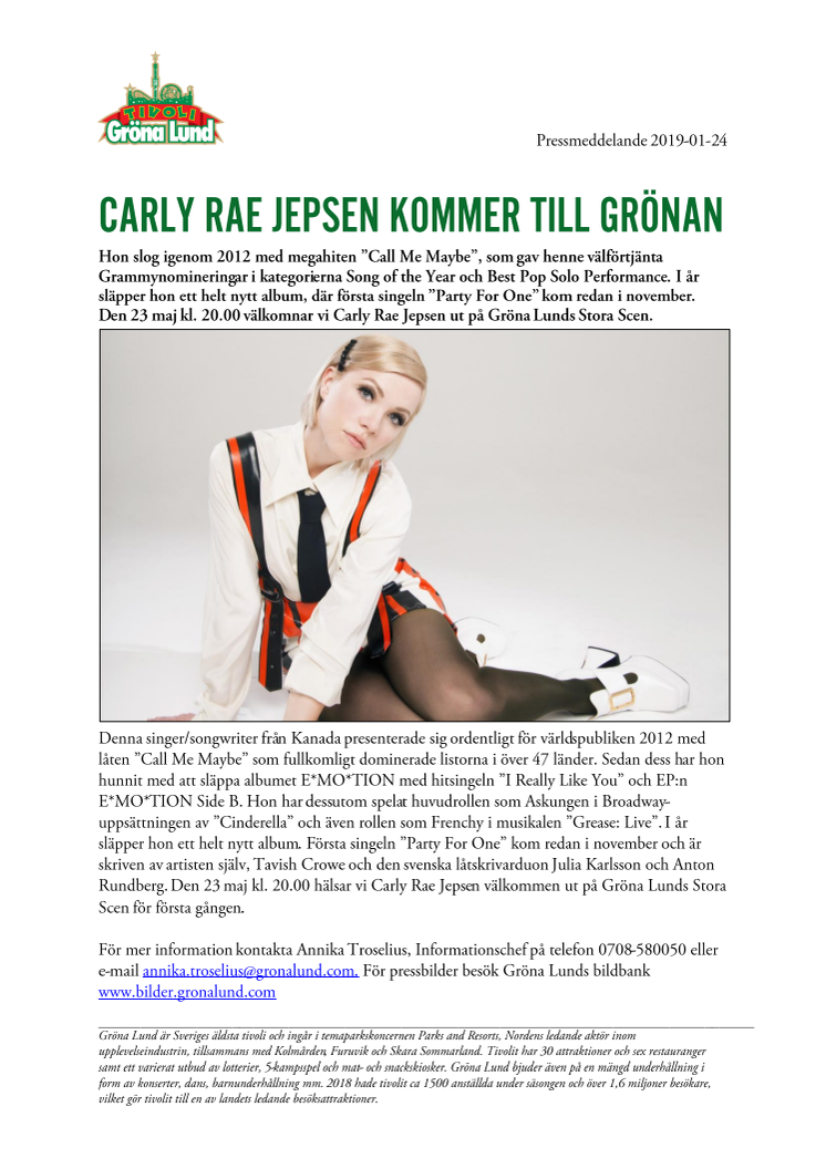 Carly Rae Jepsen kommer till Grönan