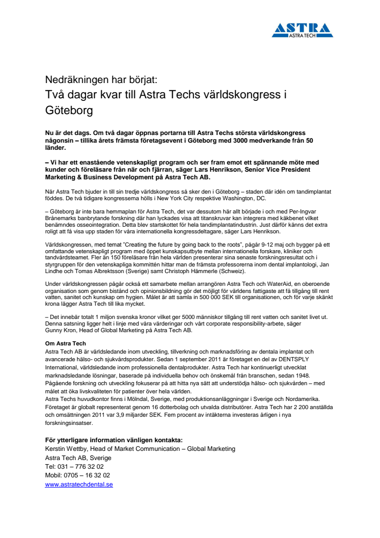 Nedräkningen har börjat: Två dagar kvar till Astra Techs världskongress i Göteborg