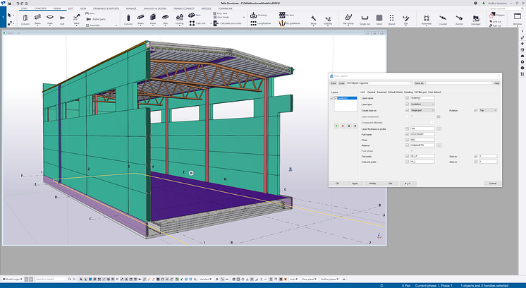 Tekla-modell över stålhall