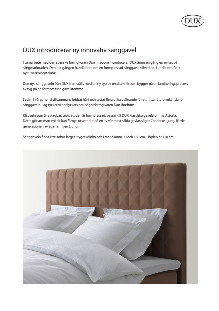 DUX introducerar ny innovativ sänggavel