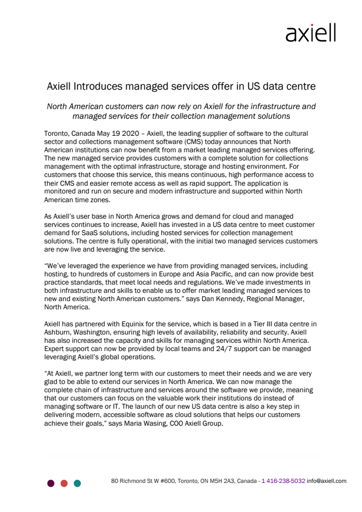 Axiell Introduces managed services offer in US data centre 