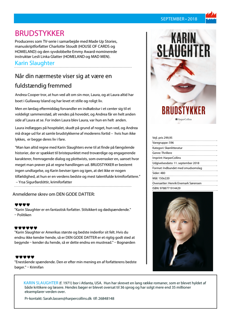 Udkommer i dag: Karin Slaughter BRUDSTYKKER