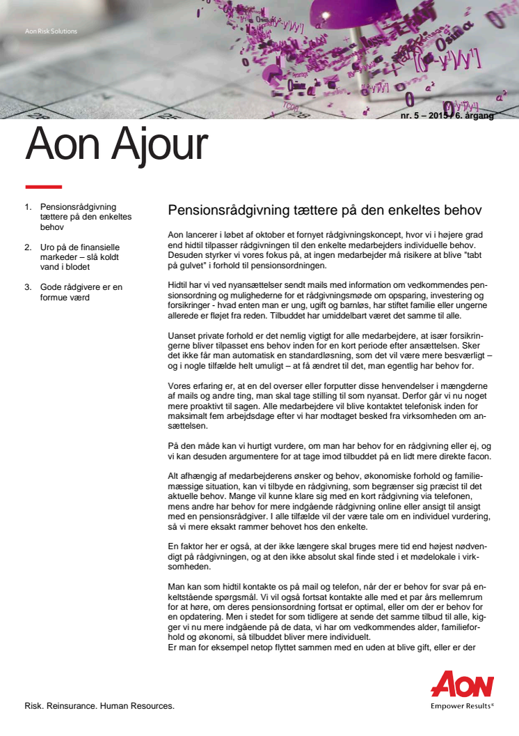 Aon Ajour 5-2015: Pensionsrådgivning tættere på den enkeltes behov