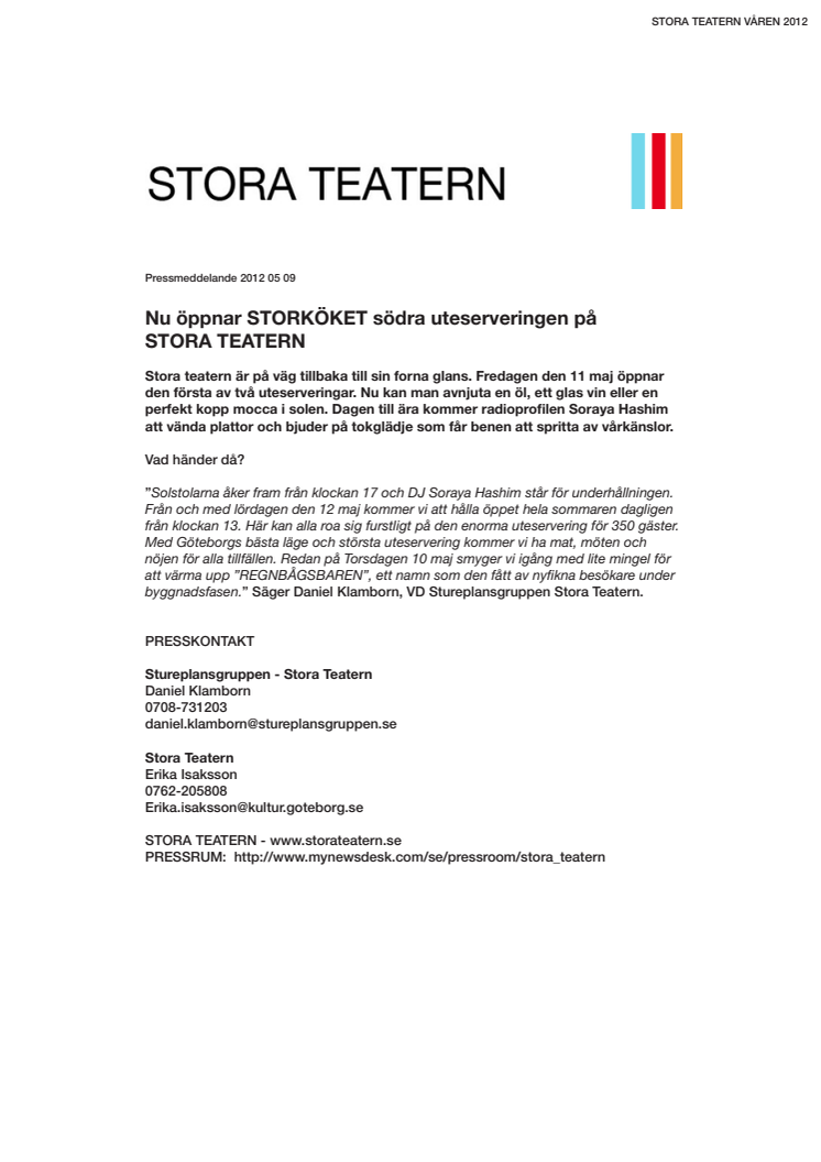 Nu öppnar STORKÖKET södra uteserveringen på STORA TEATERN