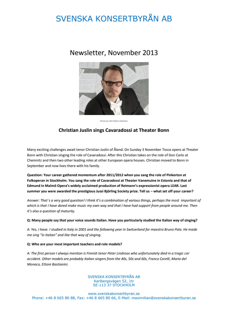 Newsletter, November 2013