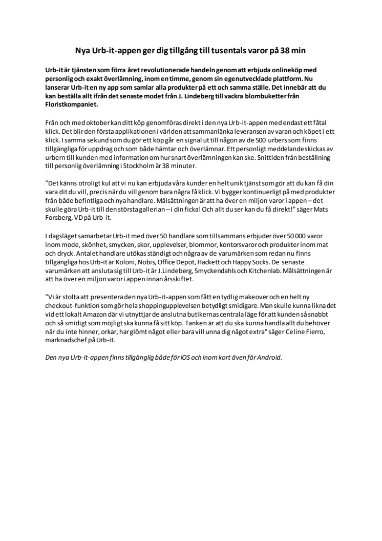 Nya Urb-it-appen ger dig tillgång till tusentals varor på 38 min