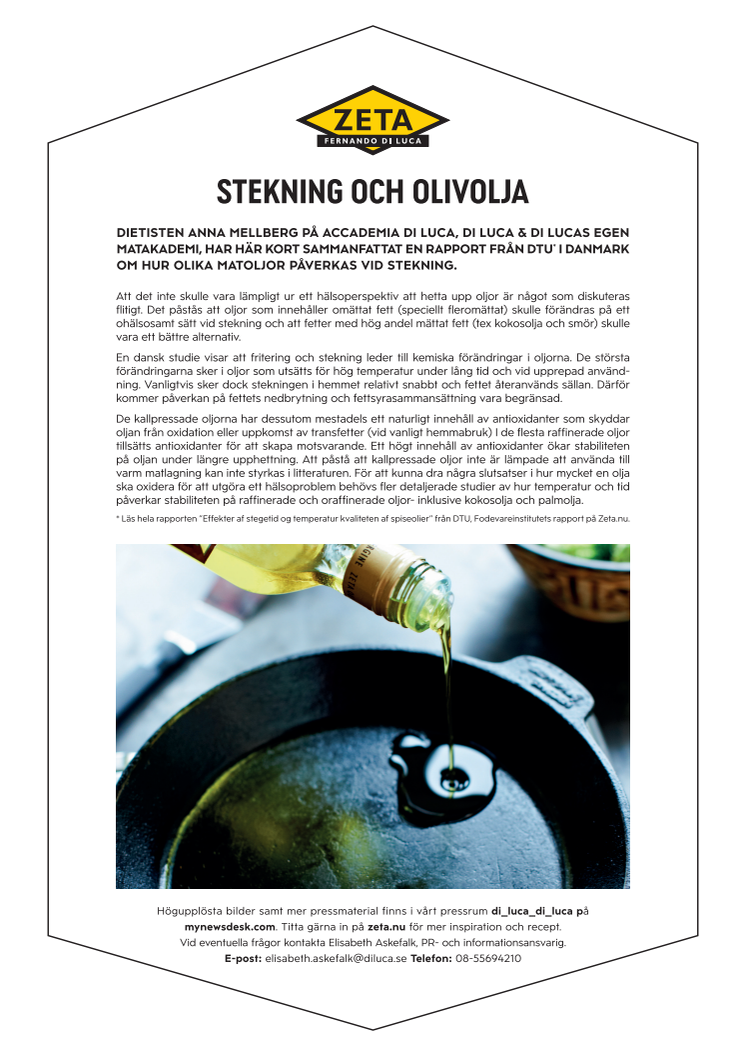 Zeta faktablad stekning & olivolja