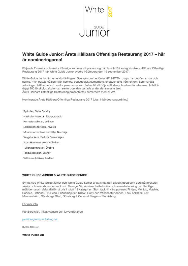 White Guide Junior: Årets Hållbara Offentliga Restaurang 2017 – här är nomineringarna!