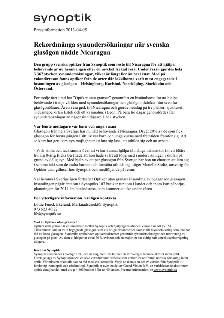 Rekordmånga synundersökningar när svenska glasögon nådde Nicaragua