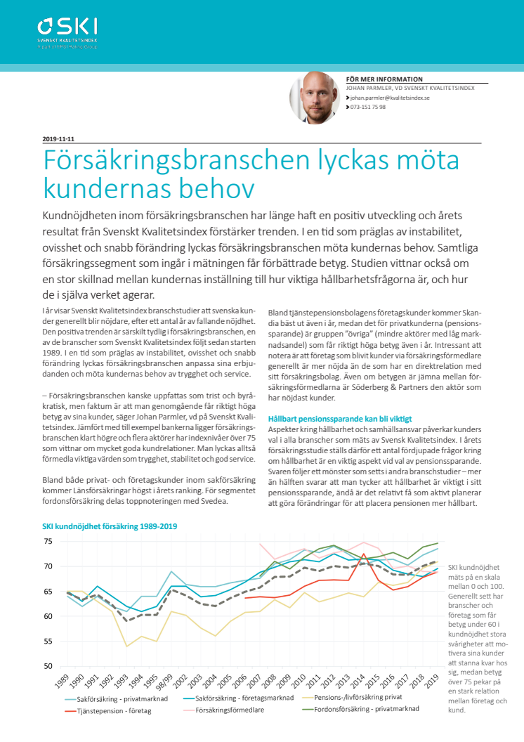 Svenskt Kvalitetsindex om försäkringsbolagen 2019