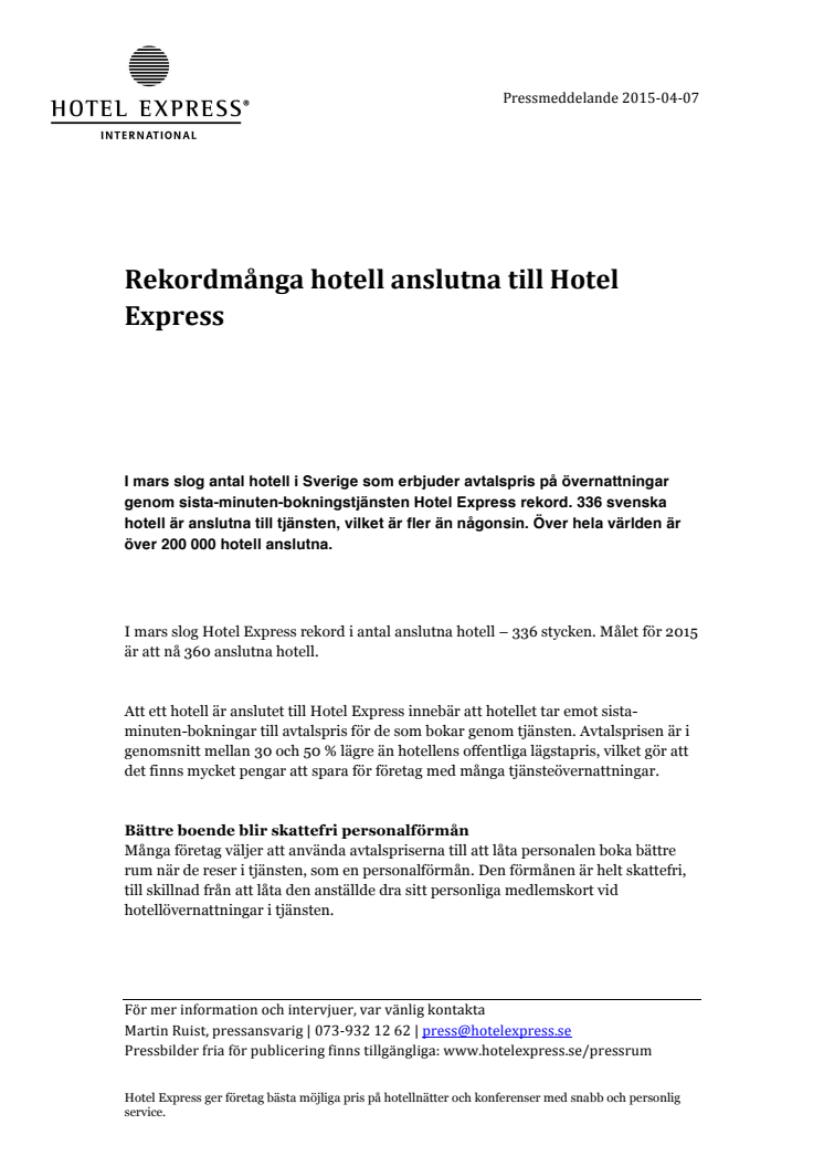 Rekordmånga hotell anslutna till Hotel Express 