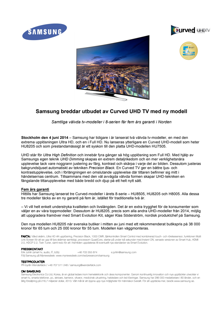 Samsung breddar utbudet av Curved UHD TV med ny modell