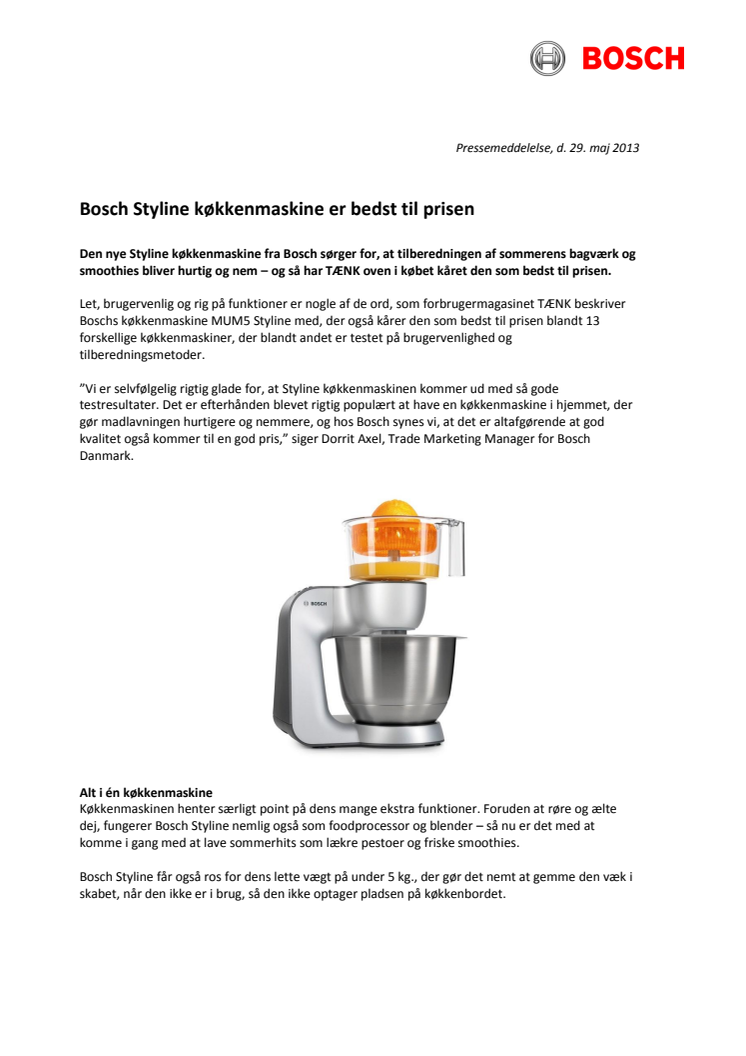 Bosch Styline køkkenmaskine er bedst til prisen